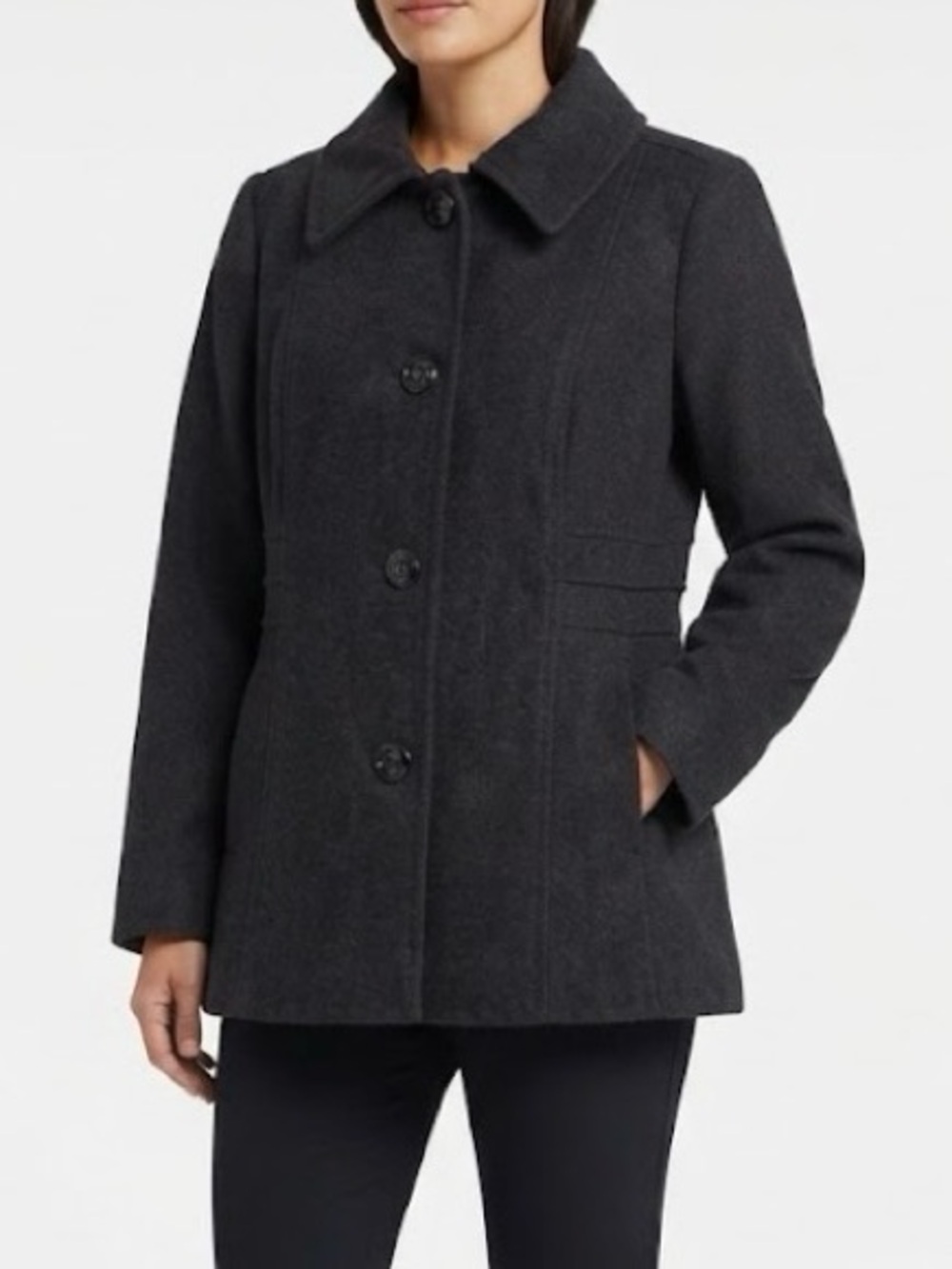 London Fog Women's Charcoal Grey Wool Peacoat Jacket Size XL